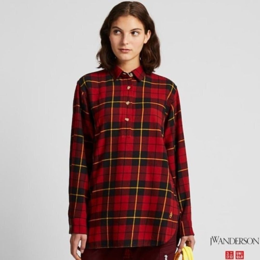 ** 𝅺JW Anderson x Uniqlo Red Plaid Tunic Shirt Size XS